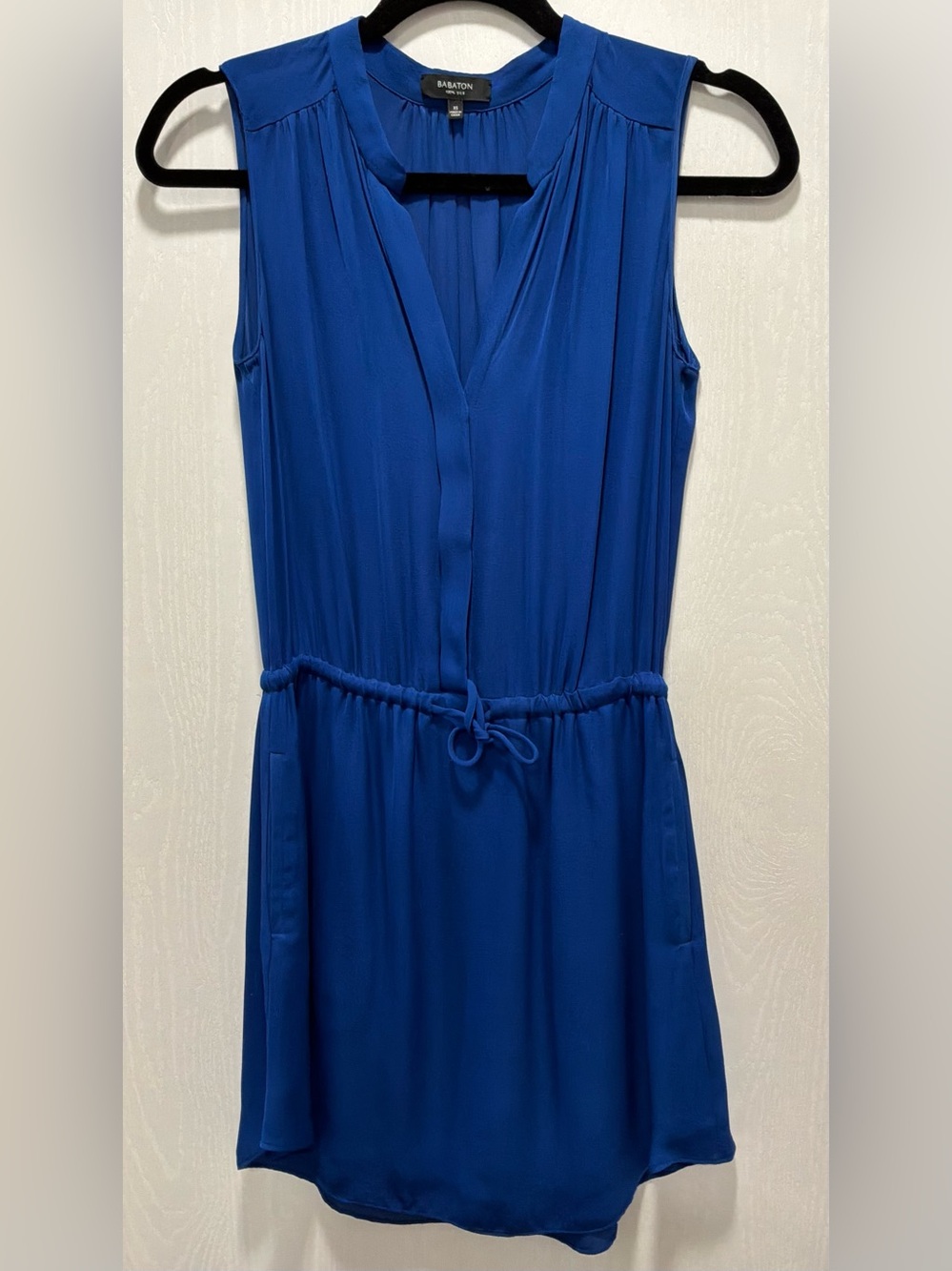 Aritzia Babaton Sleeveless Drawstring Tunic Romper Shorts in Cobalt Blue.